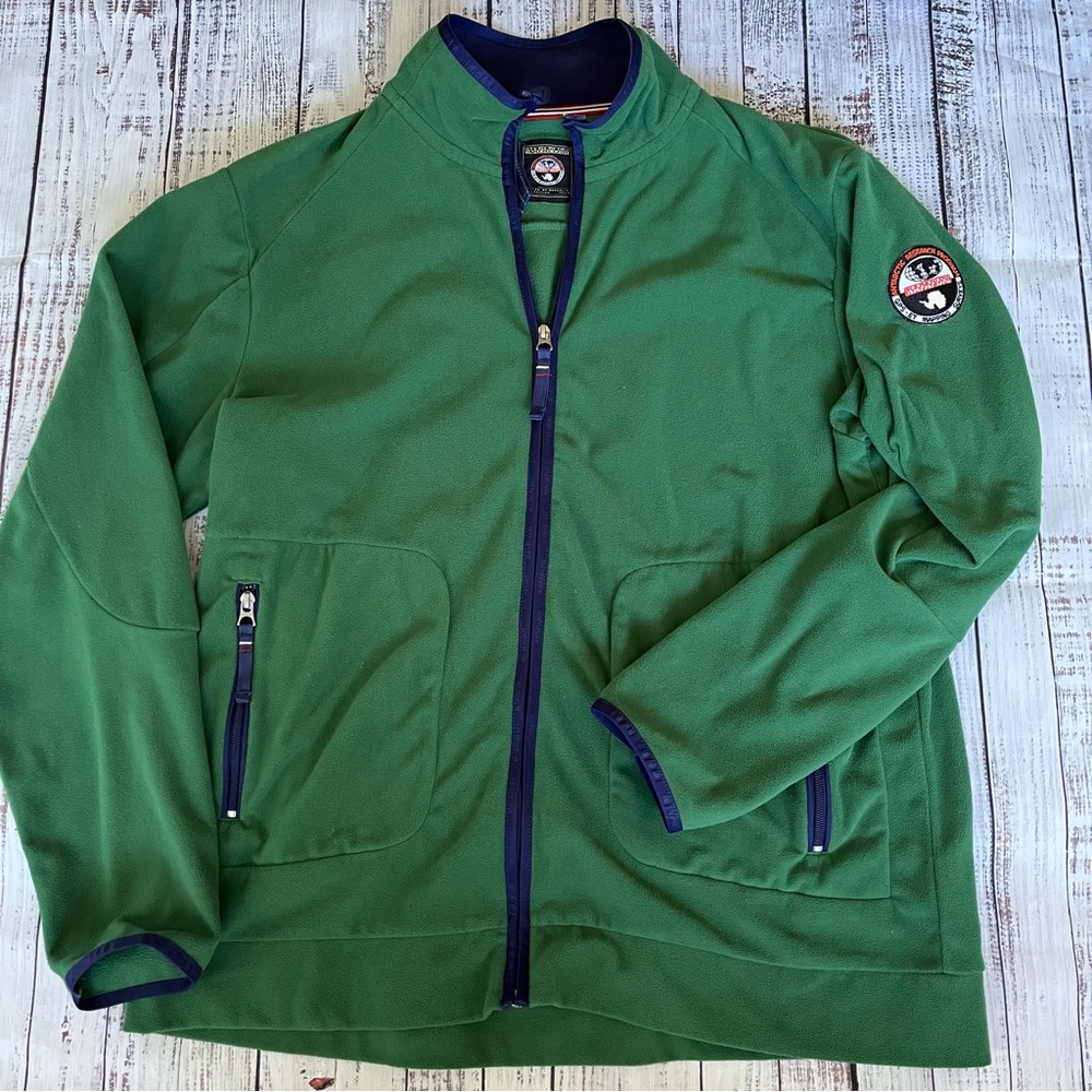 NAPAPIJRI Full Zip Fleece Jacket Green Mens Size XXL Antarctic Research Program
